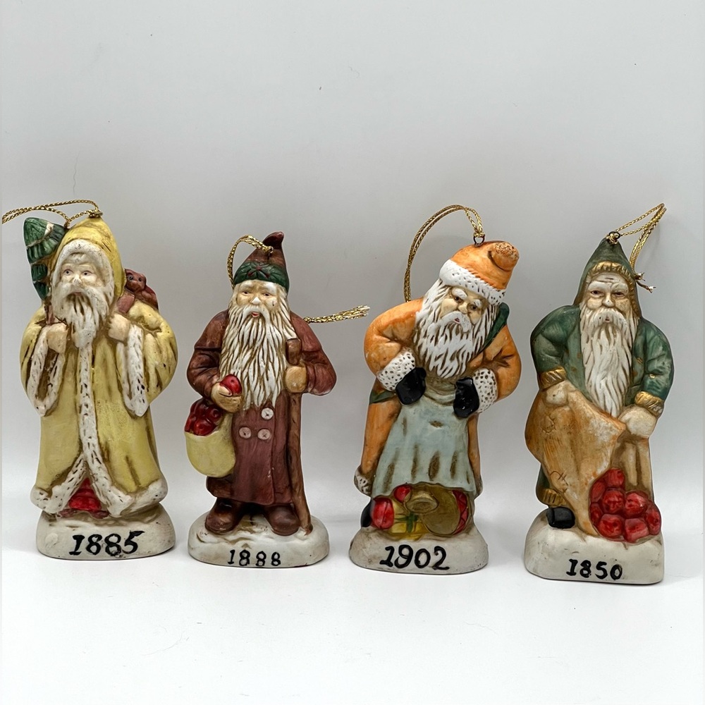 Set of 4 VTG Memories of Santa Claus Christmas Tree Ceramic Ornaments 4.5 in